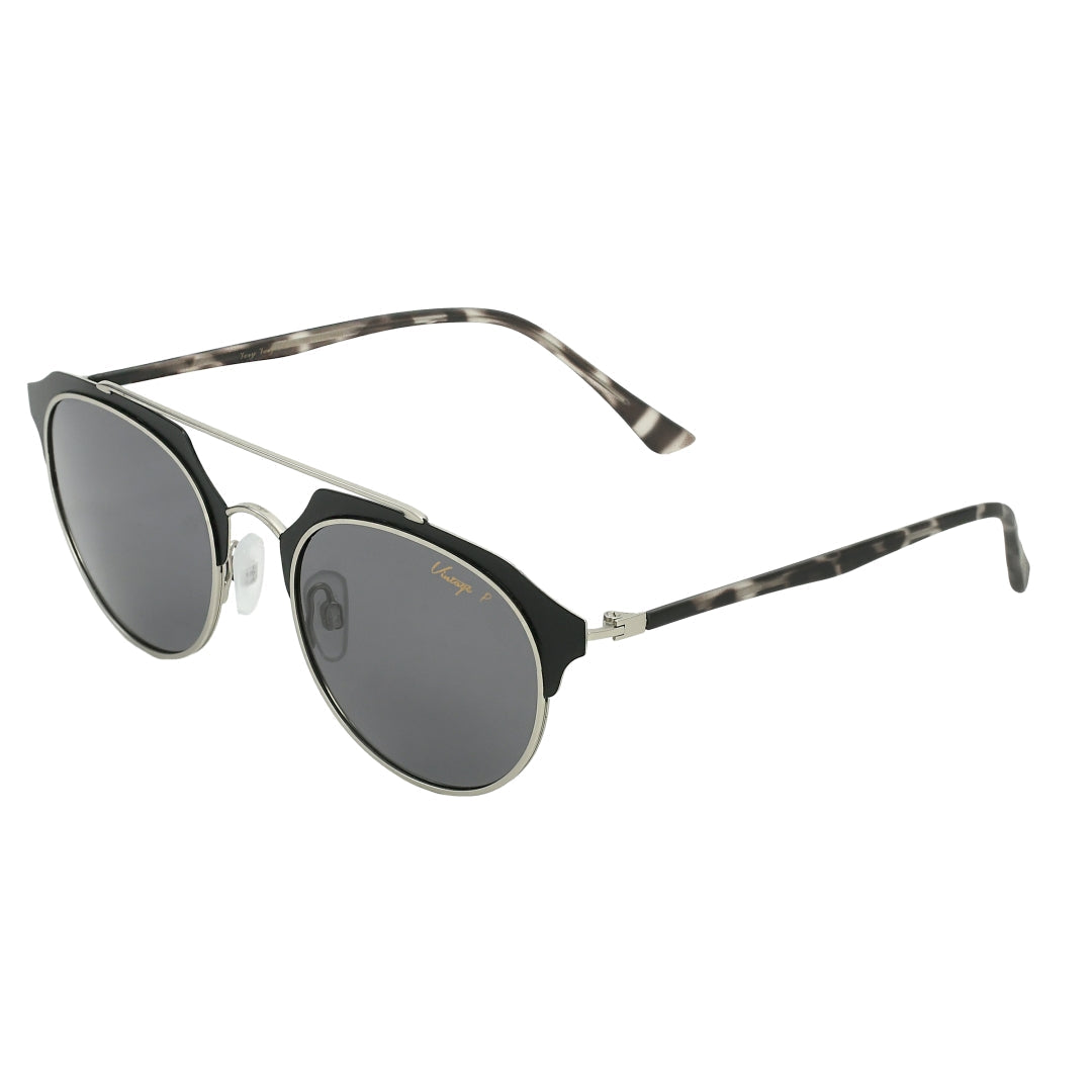 Vintage Elements Vintage Silver Black G-15 Full Rim | 400% UV Protection & Polarized | Premium & Stylish Round Metal Sunglasses for Men & Women (Medium)