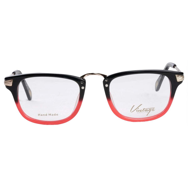 Vintage Quintessence Vintage Red Black Frame Demo Lens Full Rim | Spectacle Frames | Premium & Stylish Rectangular Acetate Eyeglasses for Men & Women (Medium)