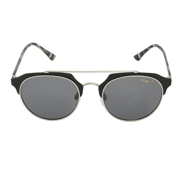 Vintage Elements Vintage Silver Black G-15 Full Rim | 400% UV Protection & Polarized | Premium & Stylish Round Metal Sunglasses for Men & Women (Medium)